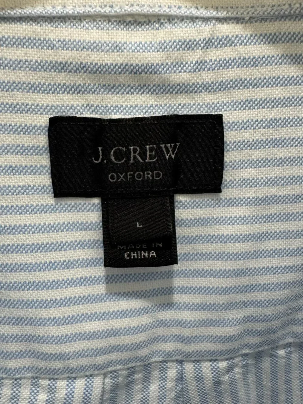 J Crew Oxford Shirt Mens Large Blue White Striped Long Sleeve Button Down Cotton